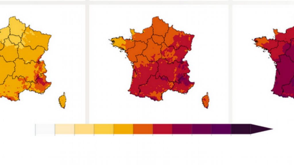 Aménagement urbain français intégrant de la végétation et des espaces adaptés aux fortes chaleurs