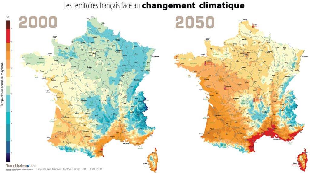 Paysage français touché par une forte chaleur estivale et une végétation asséchée