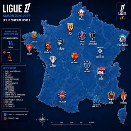 Les 18 clubs engagés en Ligue 1 pour la saison 2026-2027