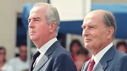 Édouard Balladur et François Mitterrand durant la deuxième cohabitation