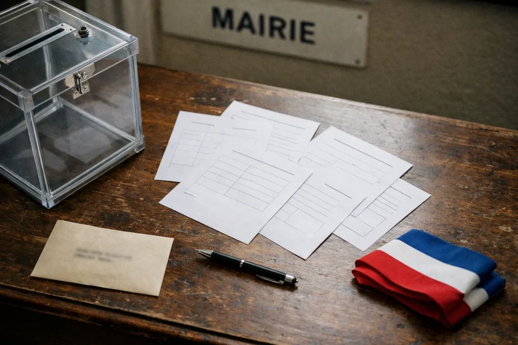 Électeur déposant un bulletin dans une urne lors d’un scrutin en France